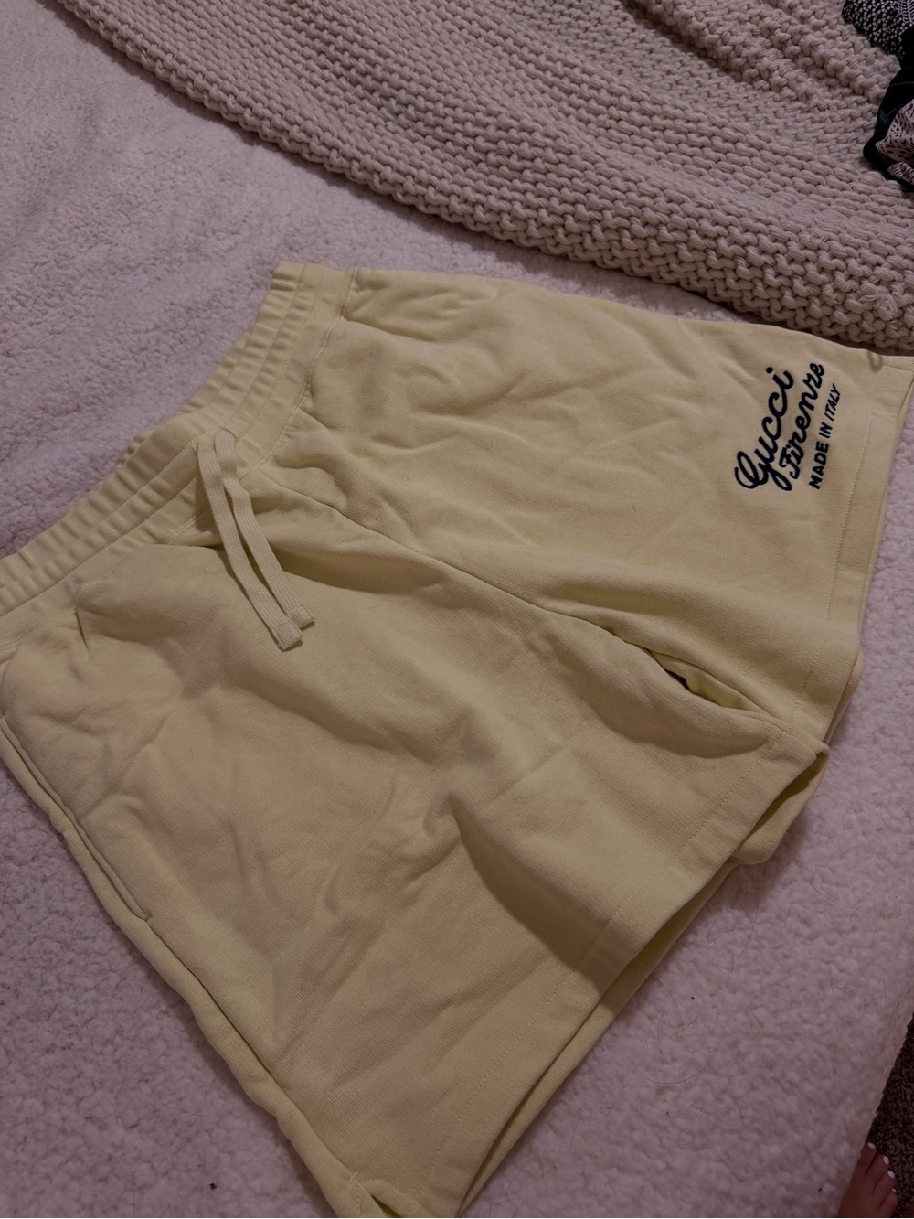 Gucci NWOT Light Yellow Drawstring Athletic Shorts